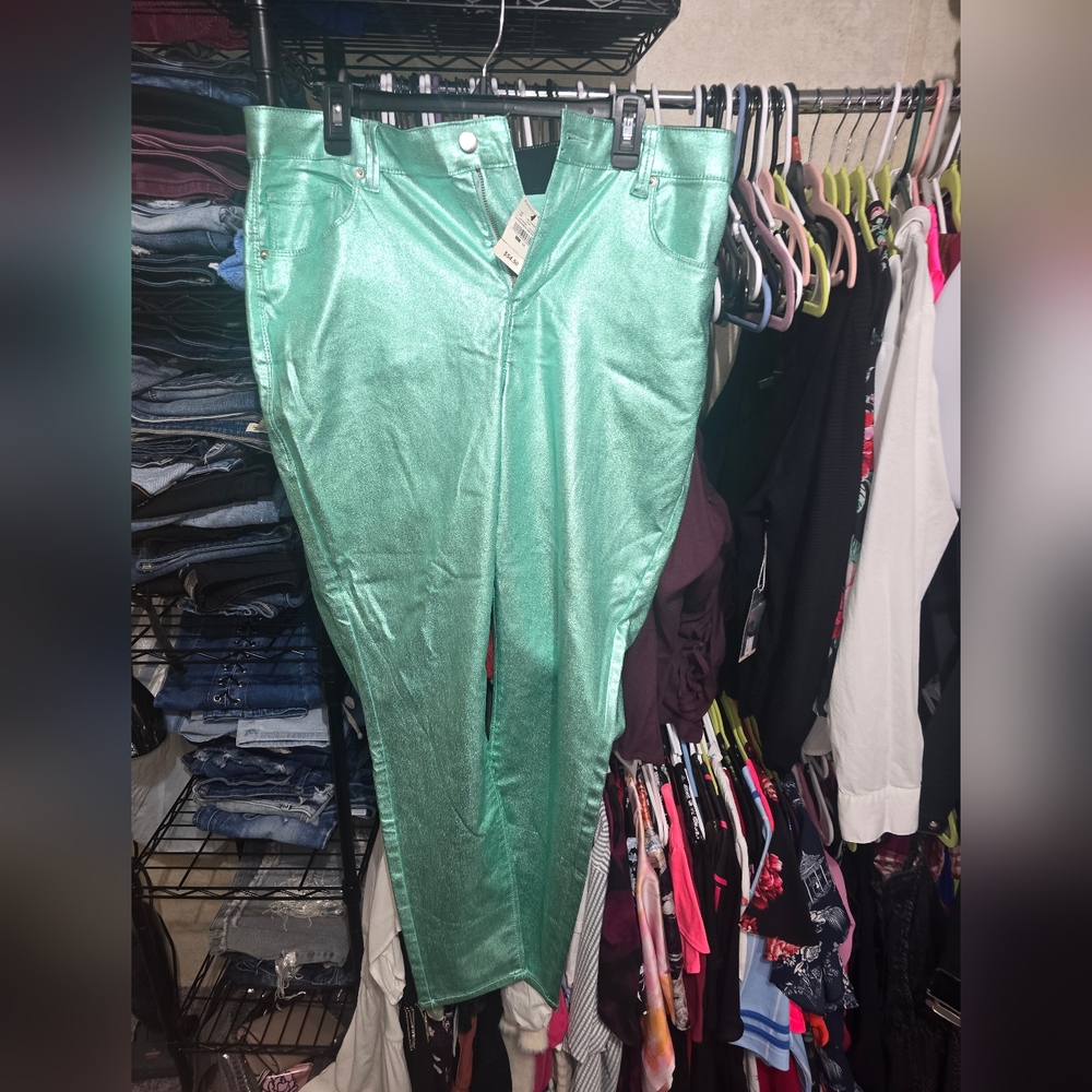 NWT ASHLEY STEWART METALLIC SKINNY JEANS 14
